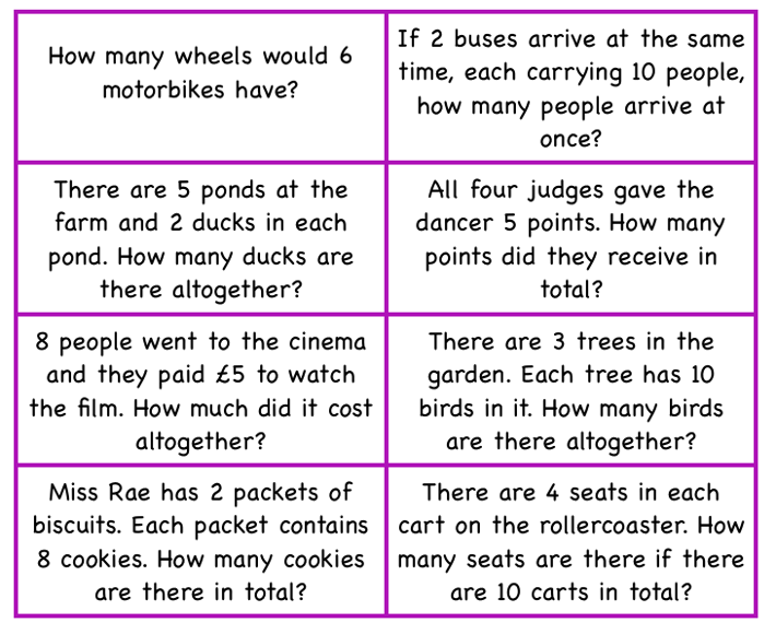 4 x table word problems